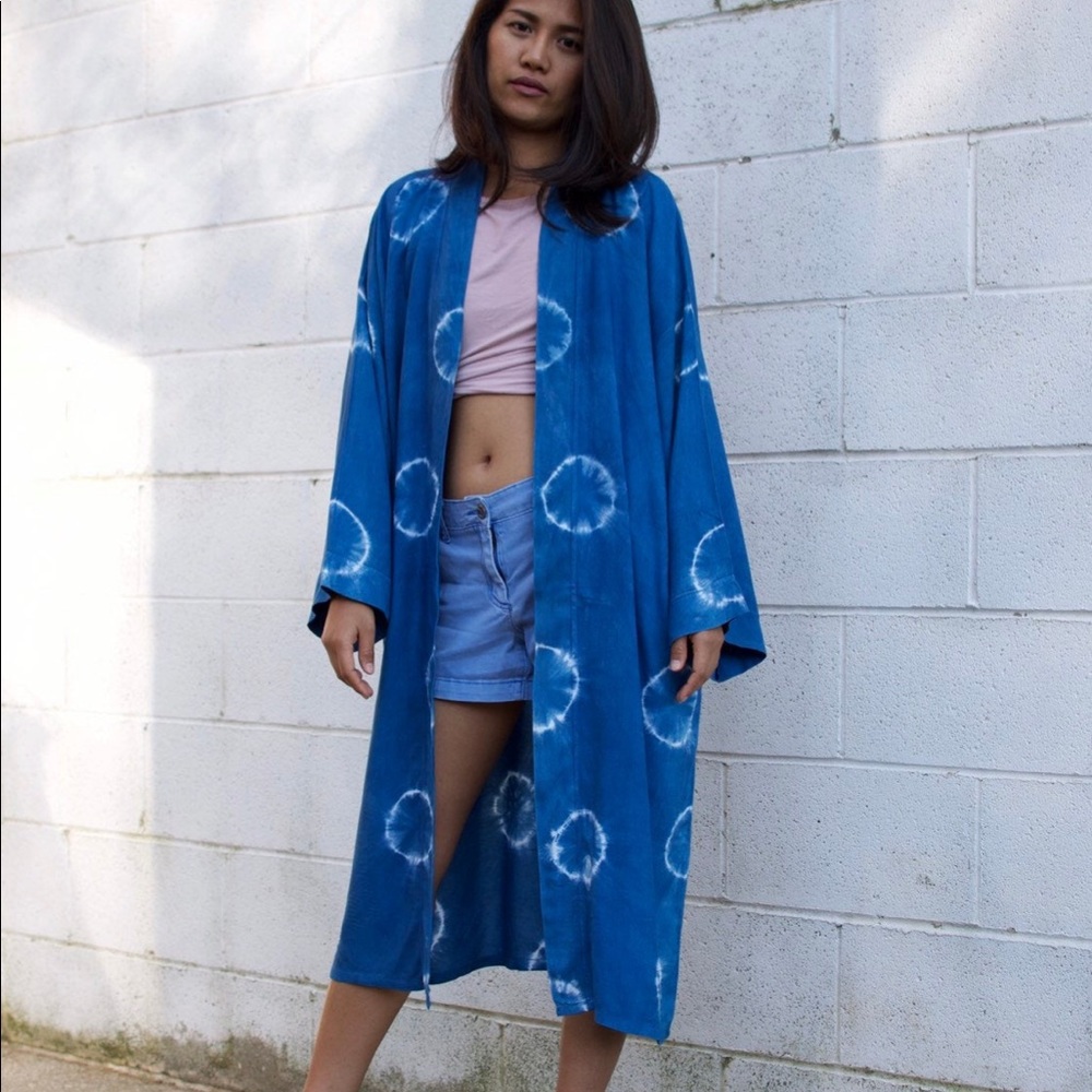 Mala Handworks Natural Dyed Cardigan Indigo Shibori Resprt Wear Beach Coverup